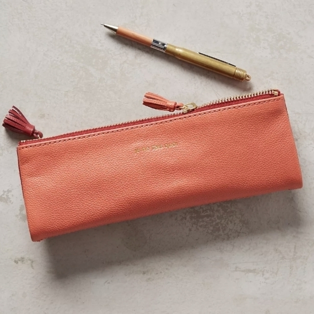 NWT Anthropologie Je Ne Sais Quoi Leather Idiom Pencil Pouch- Rose